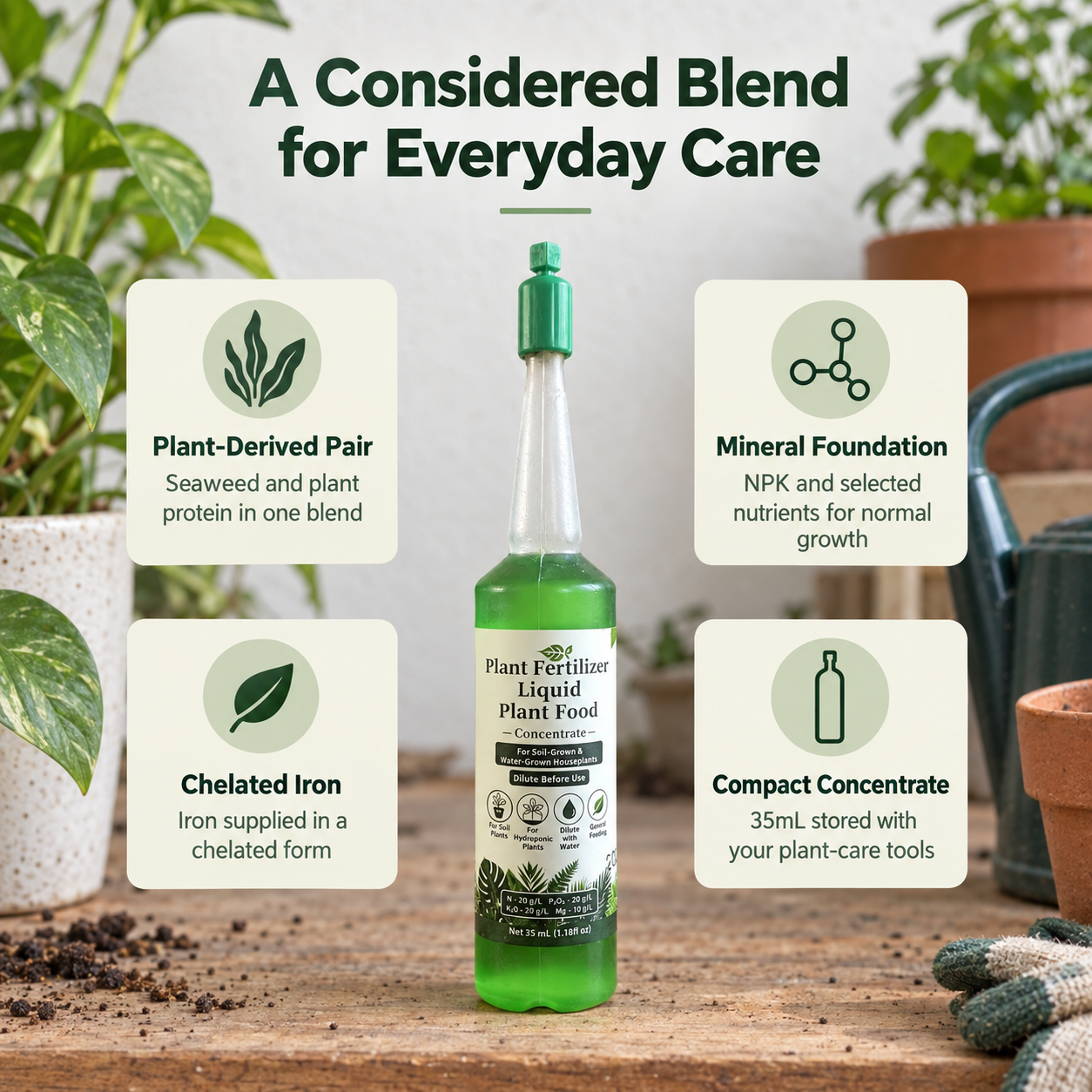Four ingredient and format advantages around the original plant fertilizer bottle