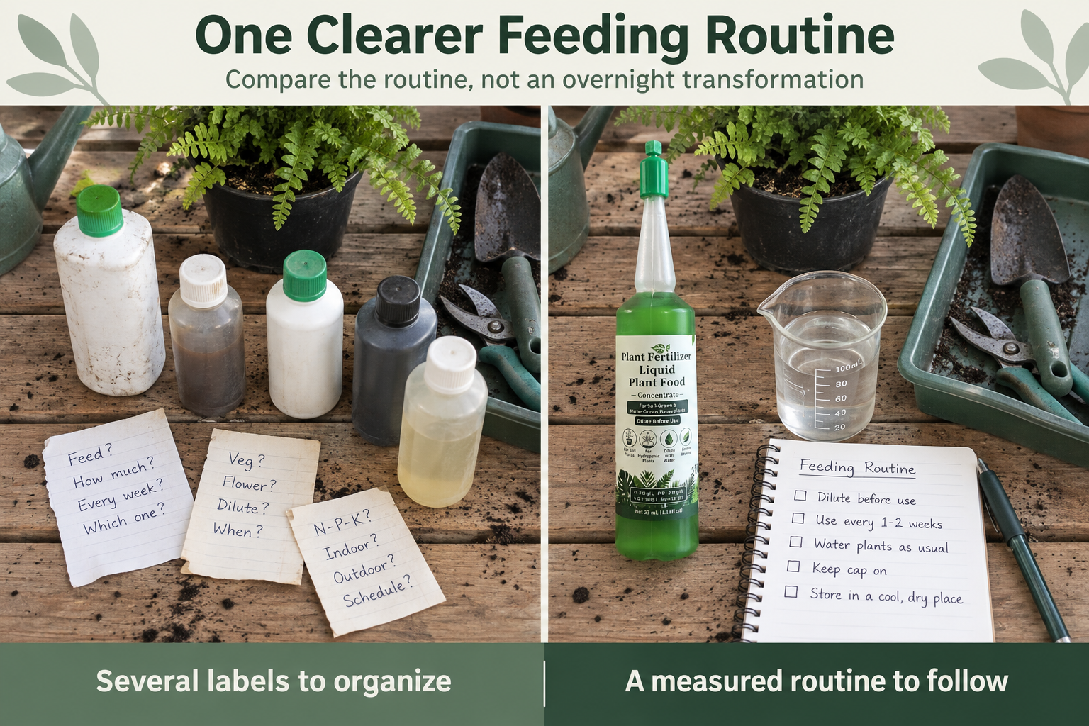 Independent overhead comparison of scattered supplies and an organized feeding tray