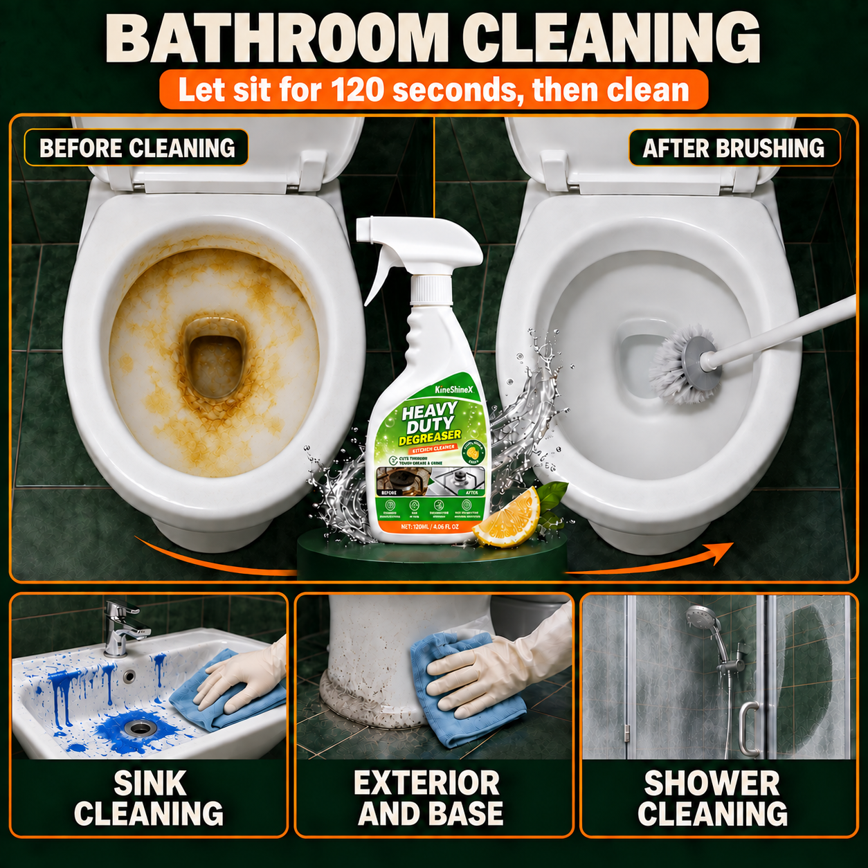 Bathroom cleaning including toilet, sink and shower
