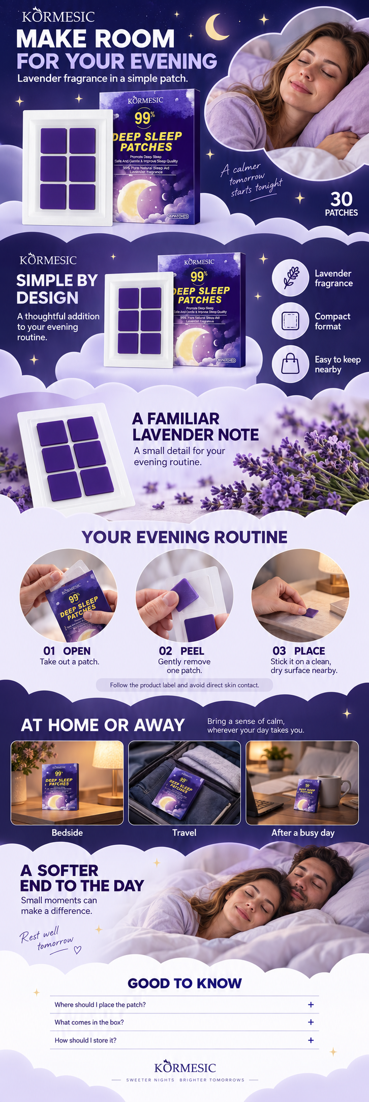 KORMESIC lavender patches: make room for your evening, simple by design.