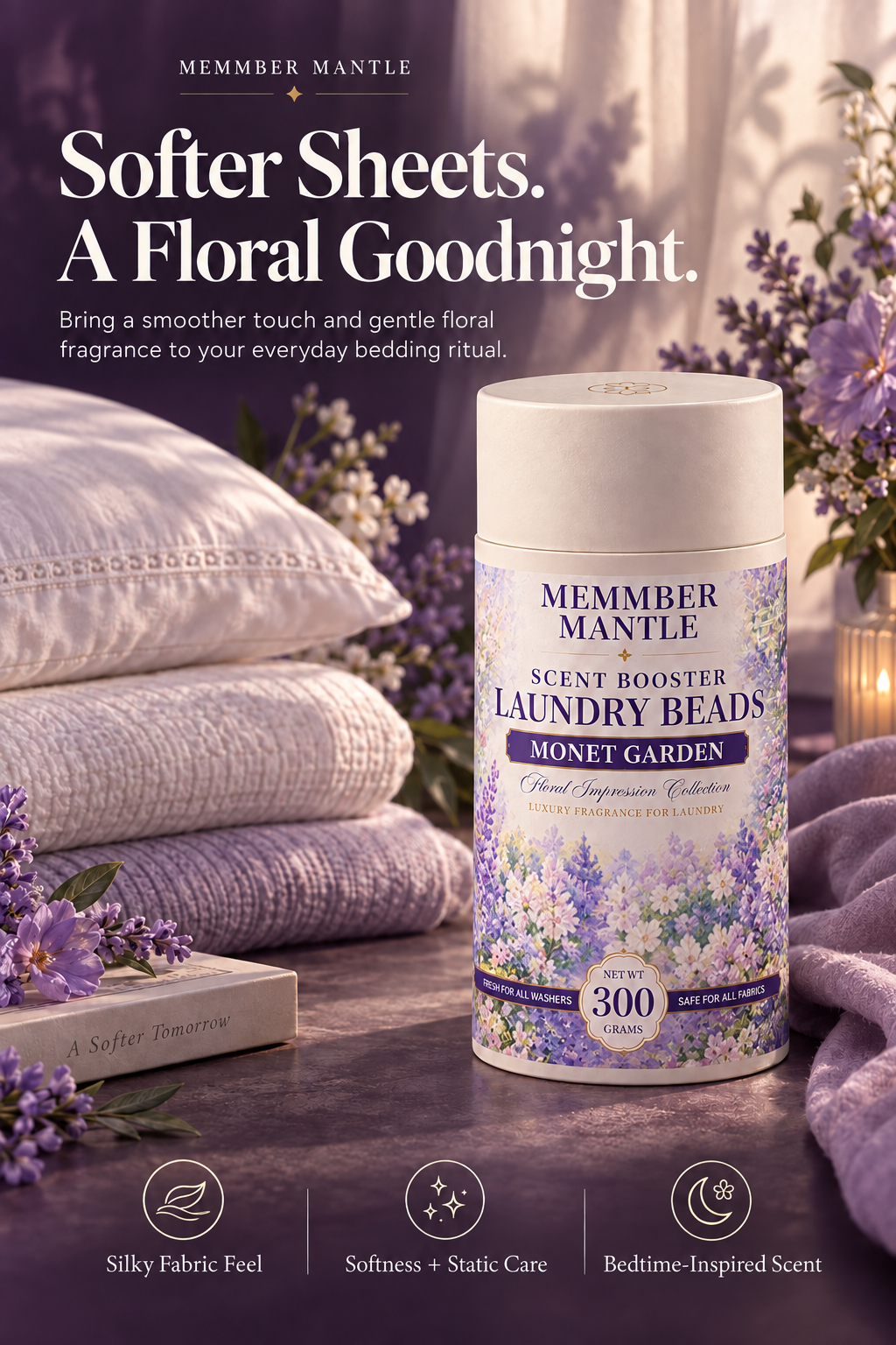 Softer sheets and a floral goodnight — Monet Garden laundry beads